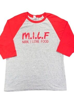 M.I.L.F {Man I Love Food) Funny Baseball Style Graphic Tee